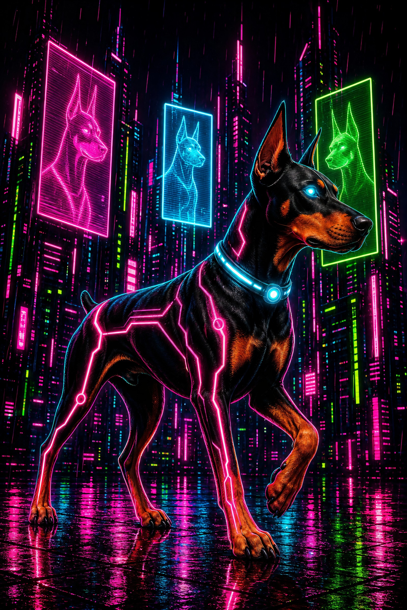 Cyberpunk Neon Pet Hologram | Framed Poster