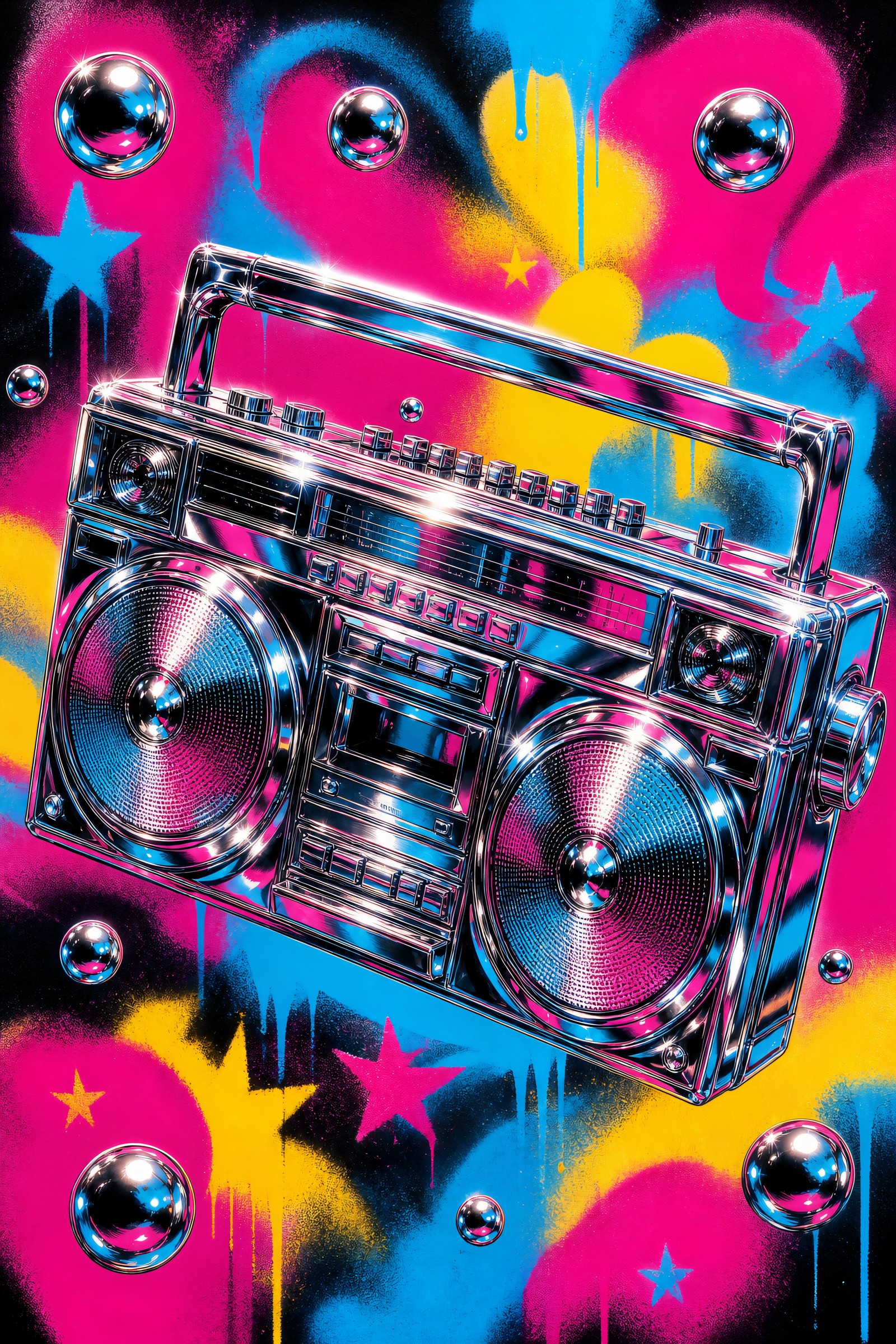 Chrome Graffiti Boombox | Framed Poster