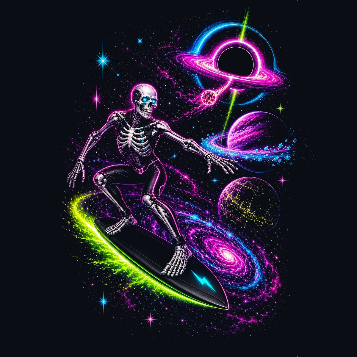 Skeleton Space Surfer Tee — Cyberpunk